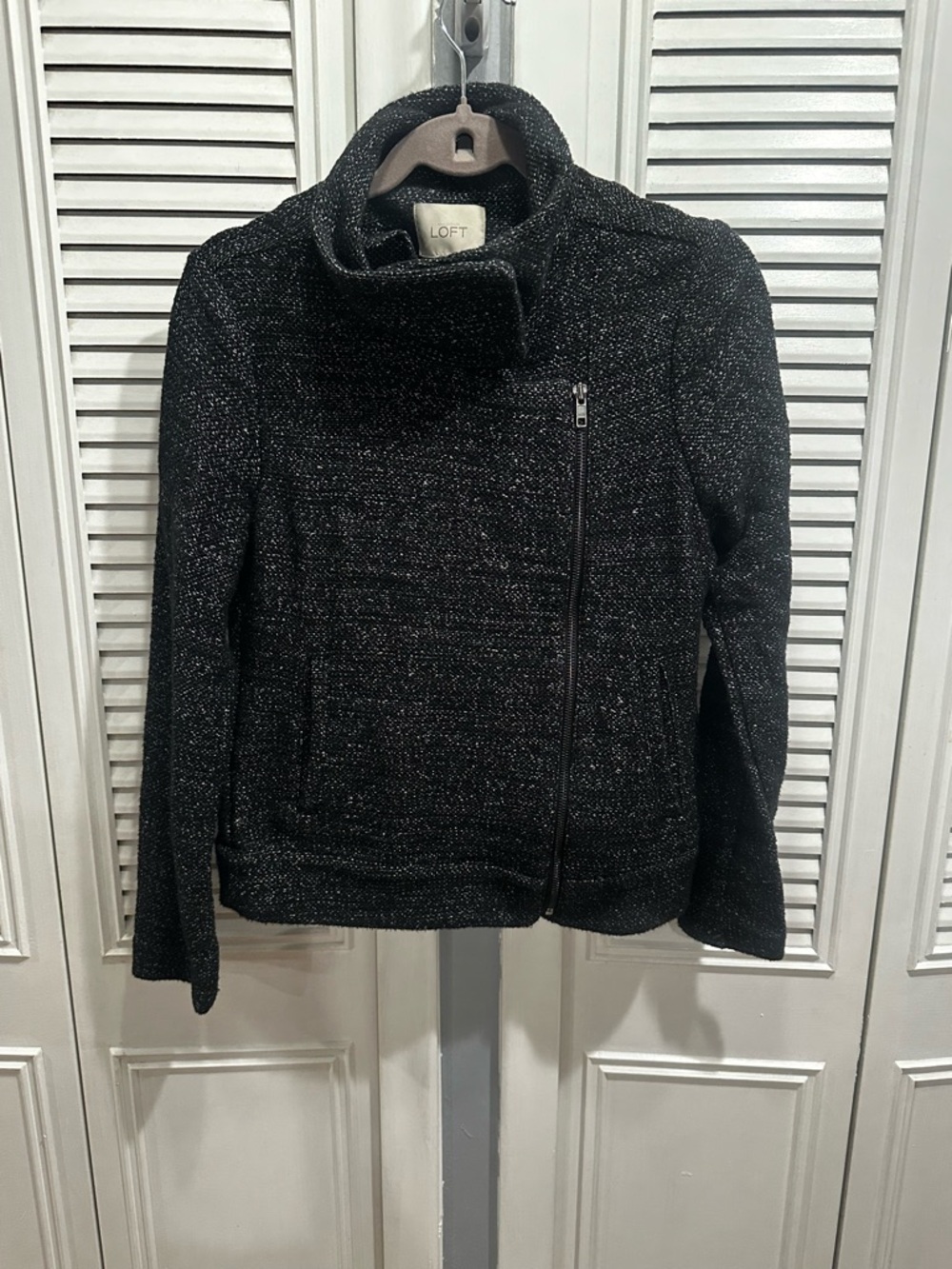 LOFT Black Asymmetrical Zip Jacket with Stand Collar